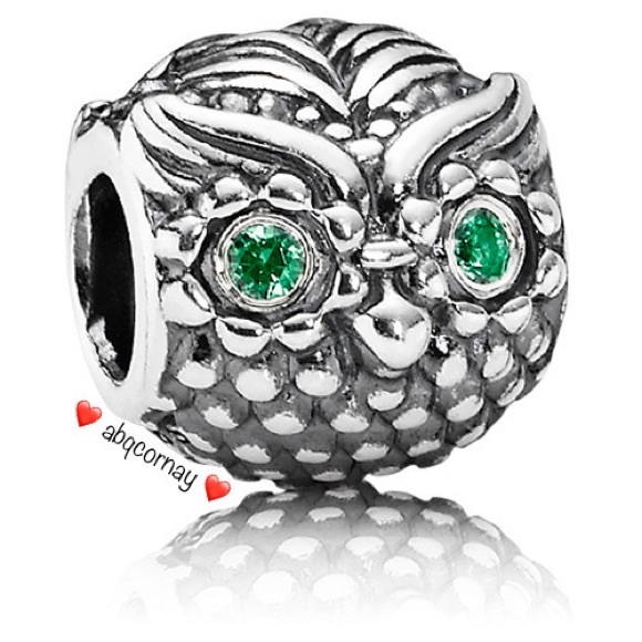 EUC Pandora 791211CZN Sterling Silver Wise Owl Animal Bead w/ Emerald Green CZ - Picture 1 of 8